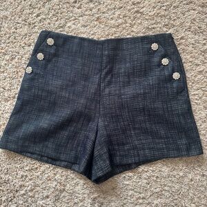 Liz Claiborne - Women’s (Sz 14) Navy High Waisted Blue Shorts, Rhinestone Detail